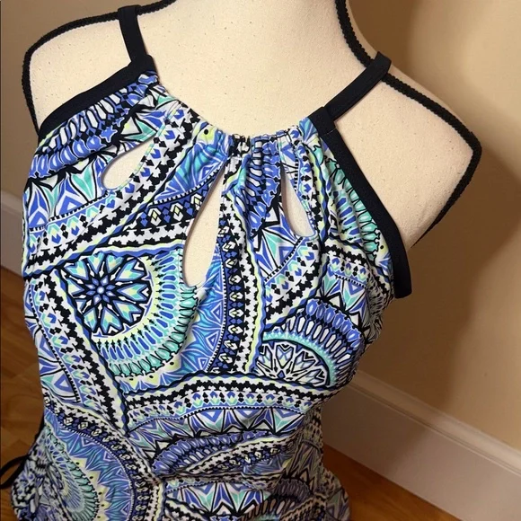 Free Country XXL Womens Mist Blue Black Mandala Tankini Swim Top EUC 18 - Picture 3 of 6